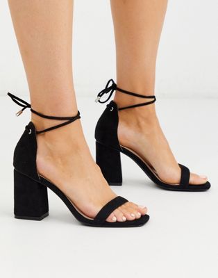 RAID Fraser block heel sandals with ankle ties in black | ASOS