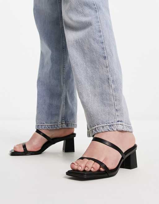 Black leather mid heel hot sale sandals