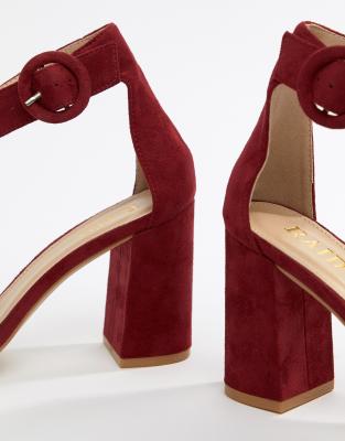 burgundy block heel sandals