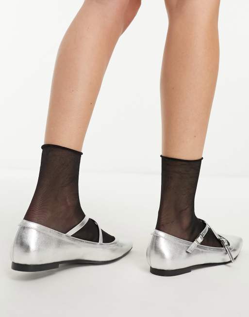 RAID Glad flat shoes with cross over straps in silver ASOS