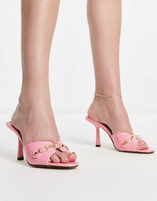 Pink kitten heel mules hot sale