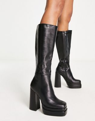 Raid Granger heeled platform knee boots in black | ASOS