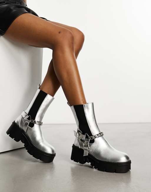 Silver on sale buckle boots