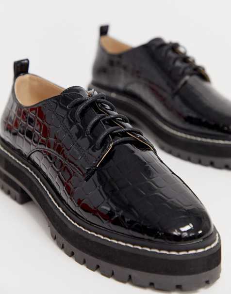 raid fab chunky flat lace up shoes in black
