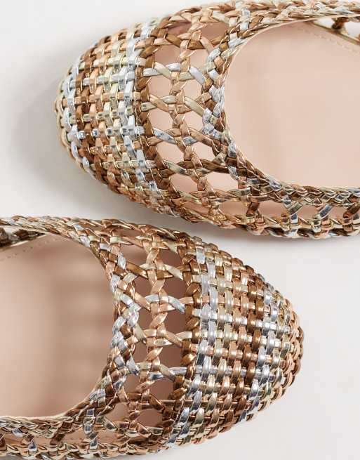 RAID – Hanne – Gewebte Ballerinas in Gold mit Fersenriemen, 2 von 4