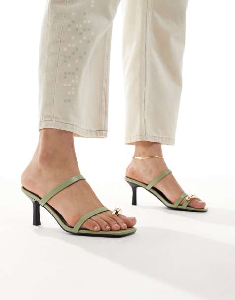 RAID heeled mule with gold toe detail in green - view 1