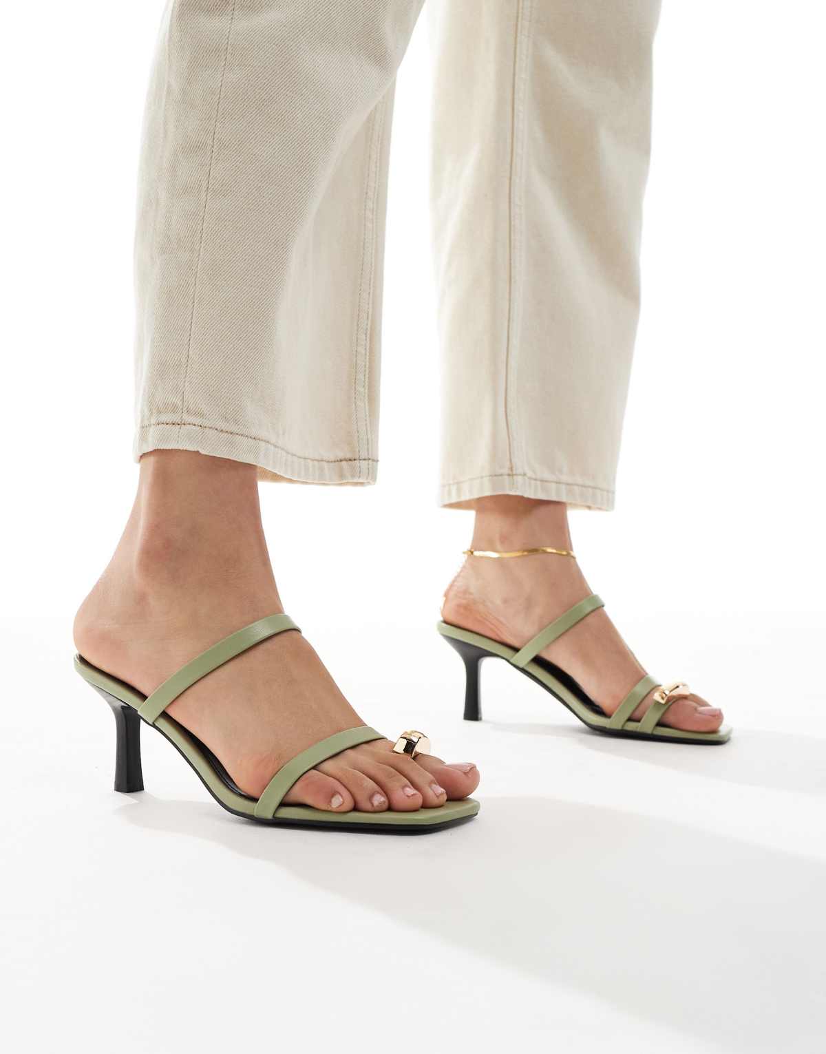 RAID heeled mule with gold toe detail in green