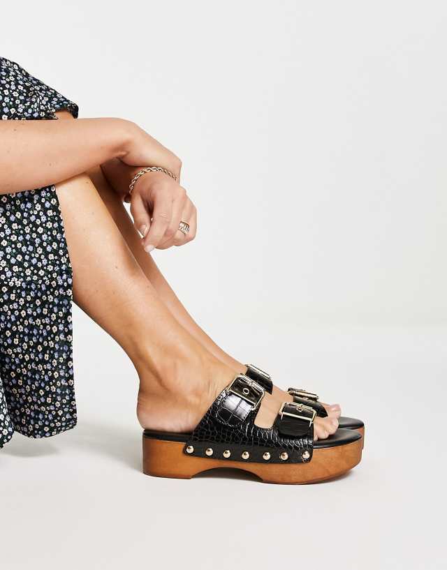 RAID Hellena buckle mule clog sandals in black croc