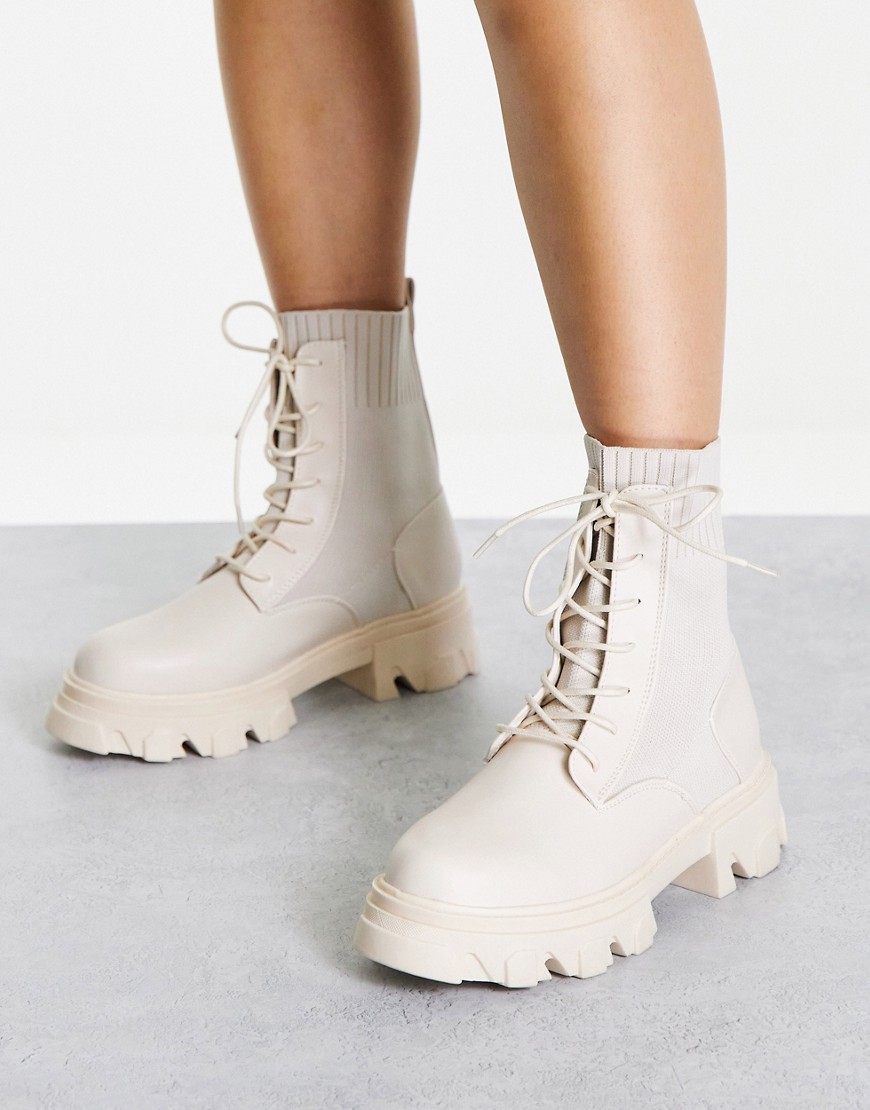RAID Heston chunky lace up ankle boots in ecru-White