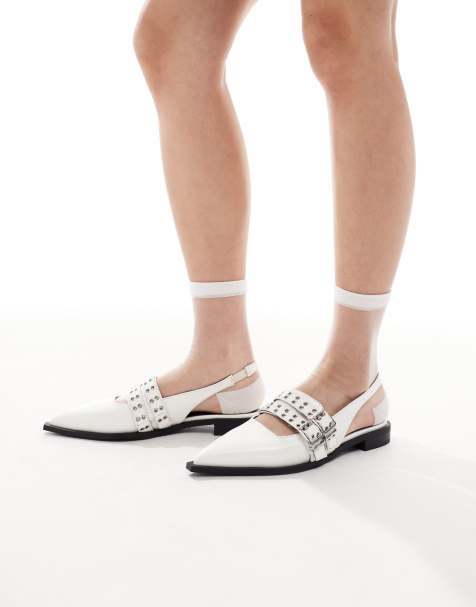 RAID Ichika slingback flats with buckles in white patent - view 1