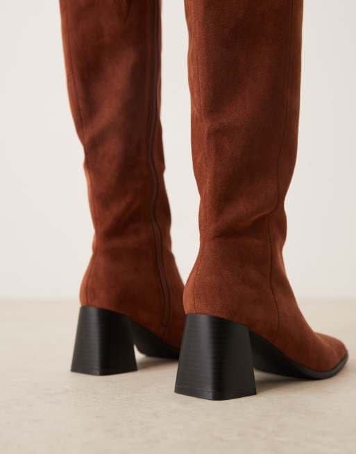 RAID Ishbel block heel boots in brown micro