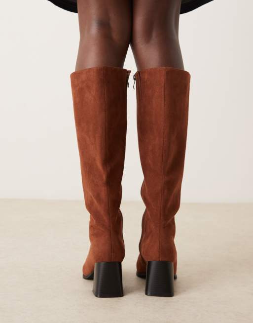 RAID Ishbel block heel boots in brown micro