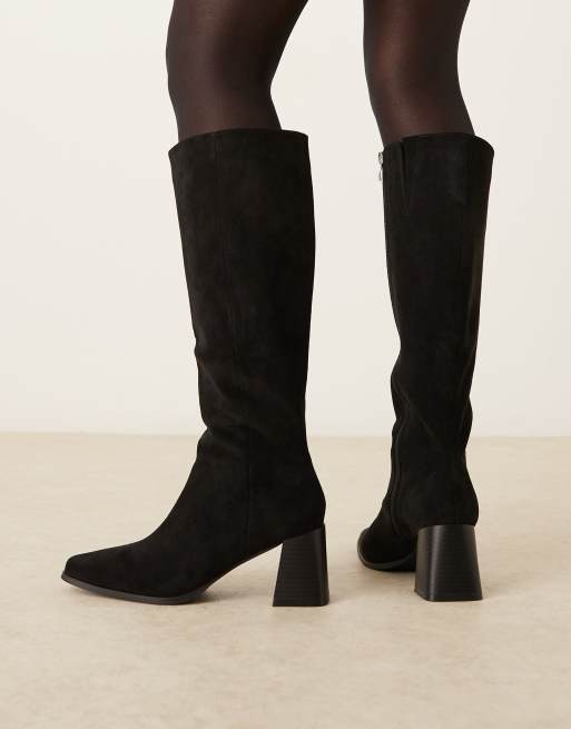 RAID Ishbel block heeled boots in black micro, 3 of 4