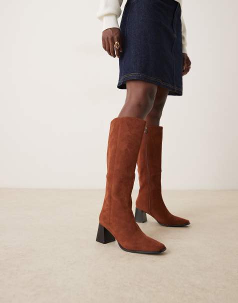 RAID Ishbel block heeled boots in brown micro - view 1