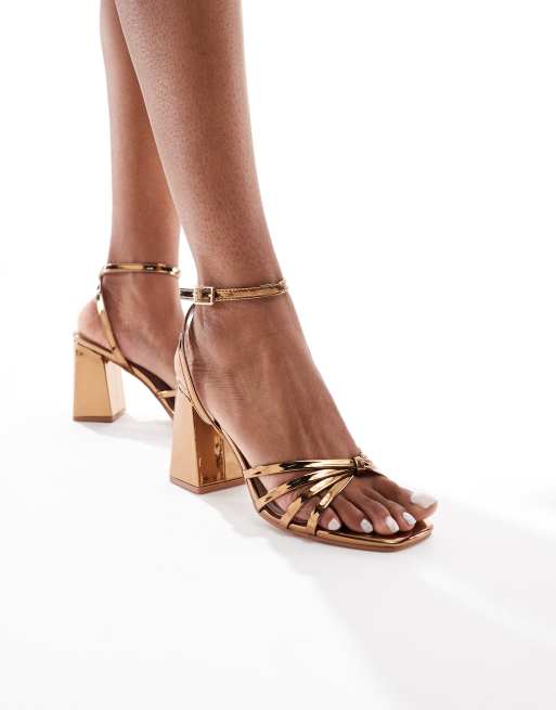 RAID Iveyy block heeled strappy sandals in dark gold, 3 of 4