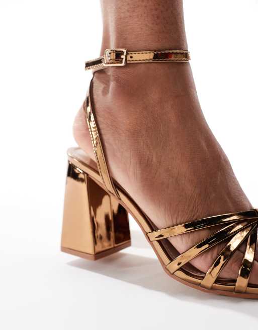 RAID Iveyy block heeled strappy sandals in dark gold, 4 of 4