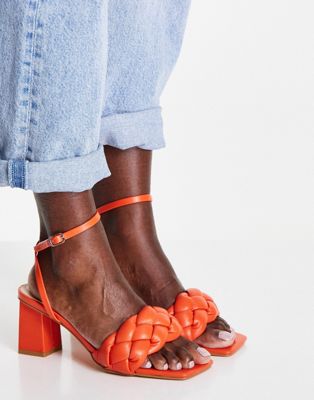 RAID Jaelyn plait mid heeled sandals in orange