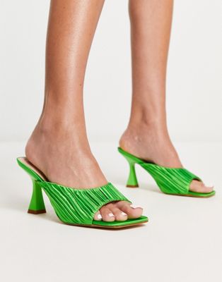  Jovia heeled mules in bright green textured satin