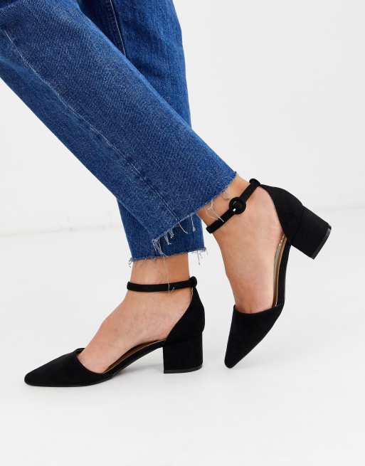 RAID Julia black ankle strap black mid block heeled shoes | ASOS