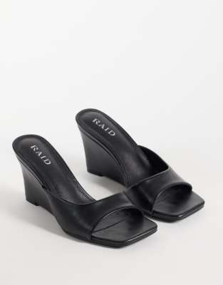 Raid Juniper Heeled Wedge Mules In Black