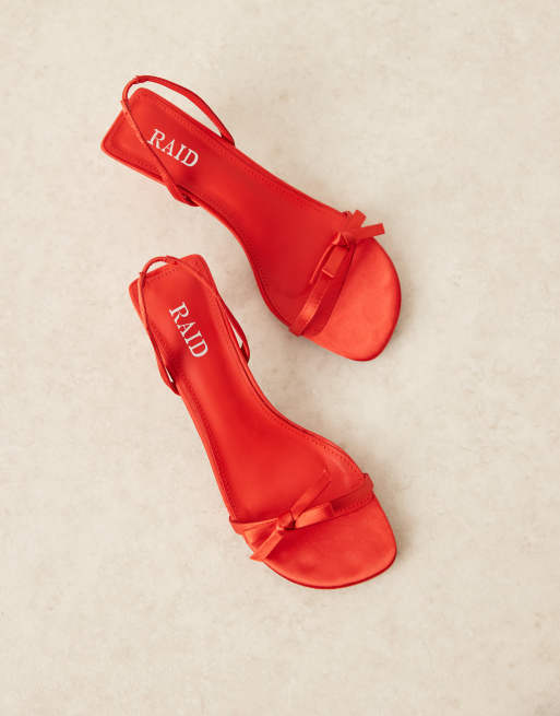 RAID Kaiya slingback kitten heeled sandals with bow in red, 3 of 4