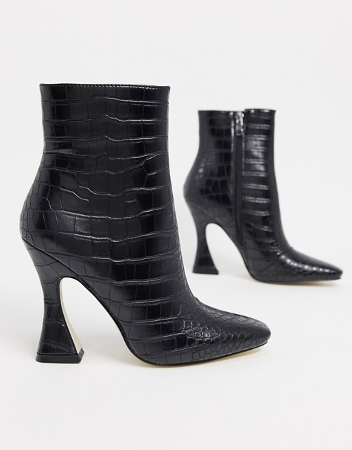 RAID Kate flared heel ankle boots in black croc