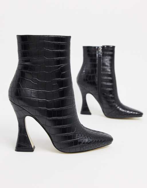 RAID Kate flared heel ankle boots in black croc | ASOS