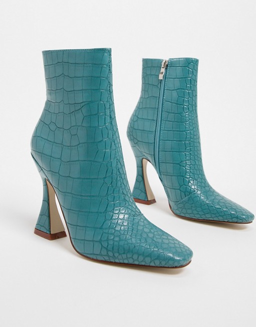 RAID Kate flared heel ankle boots in blue croc