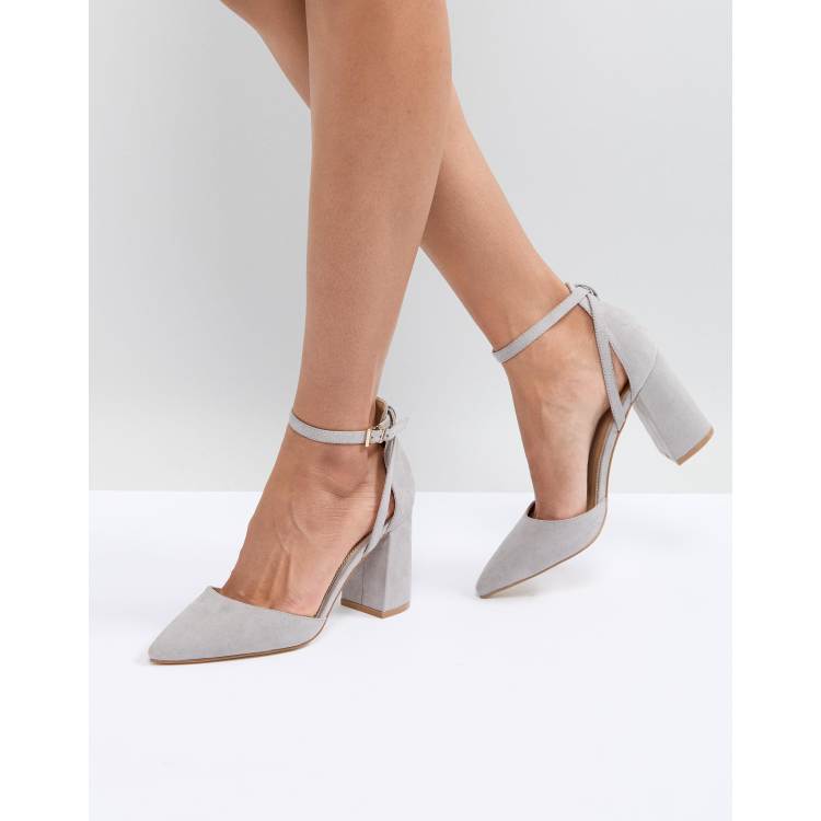 Grey ankle strap block hot sale heels