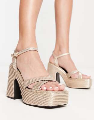 Raid RAID Keiran platform sandals in textured gold metallic - exclusive to ASOS