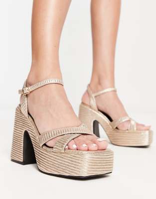 RAID Keiran platform sandals in textured gold metallic - exclusive to ASOS  - ASOS Price Checker