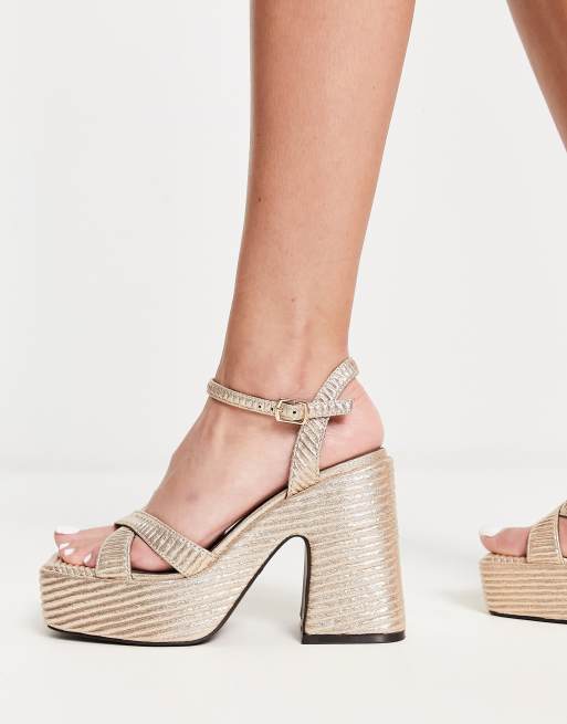 RAID Keiran platform sandals in textured gold metallic - exclusive to ASOS