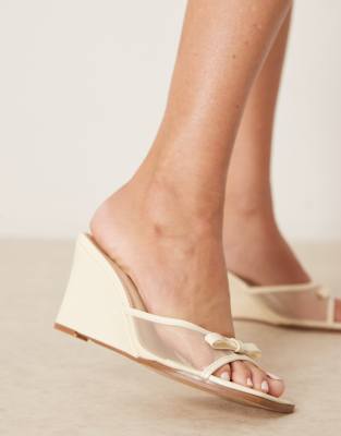 Raid Kendrah Wedge Heel Mule Sandals With Bow In Yellow