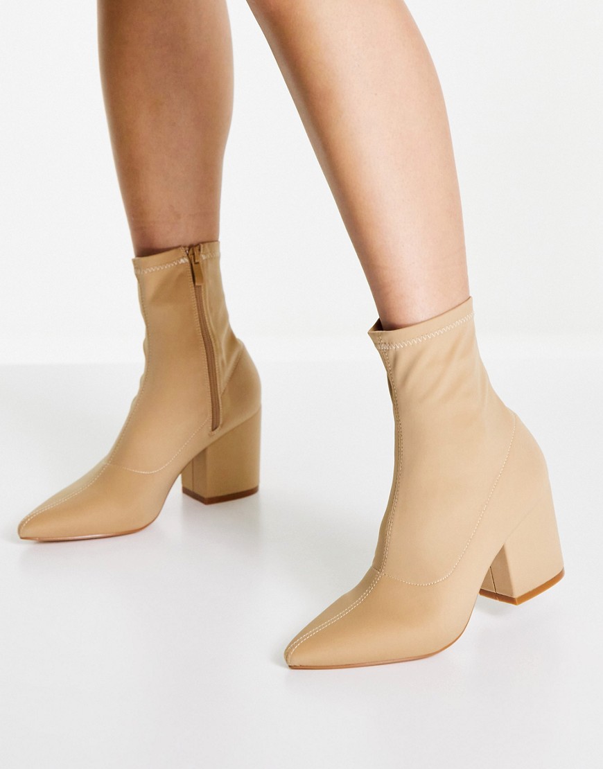 RAID Kinley mid heel sock boots in camel-Neutral