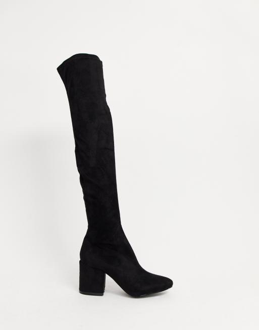 low block heel thigh high boots