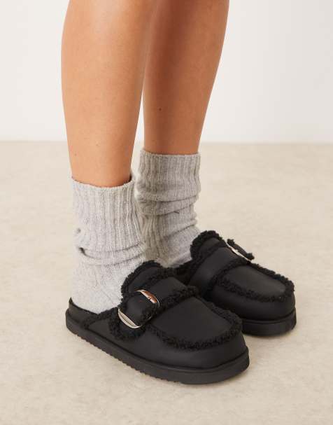 RAID Kylie teddy mules in black - view 1