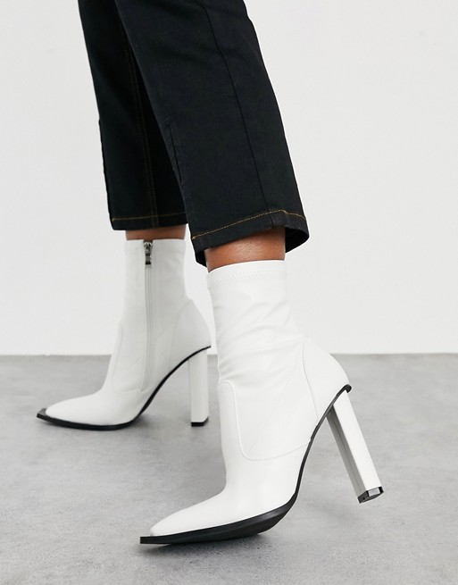 RAID Lavinia heeled sock boots with square toe in white