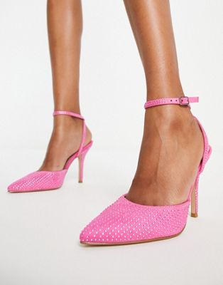 Leeza diamante slingback sandals in hot pink