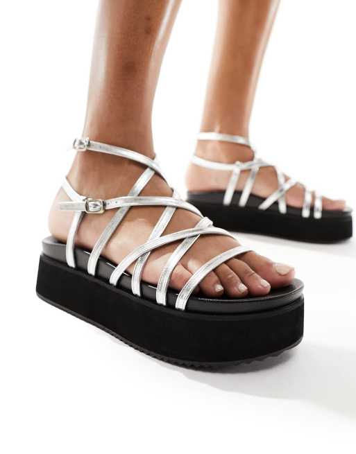 RAID - Leili - Sølvfarvede flatform-sandaler med stropper