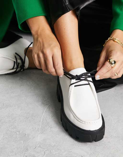Raid Lelia chunky lace up shoes with contrast sole in white 