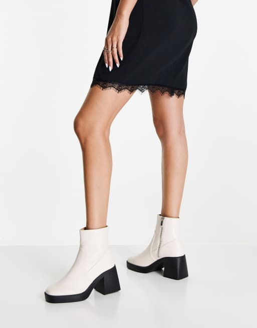 RAID Lexus chunky mid heel boots in off white