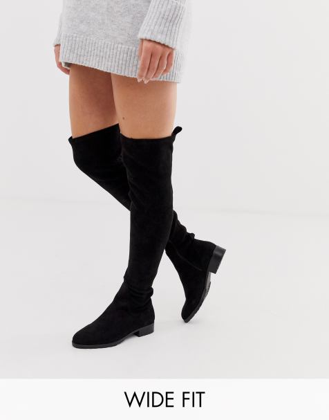 RAID – Leyana – Flache Overknee-Stiefel in weiter Passform in Schwarz