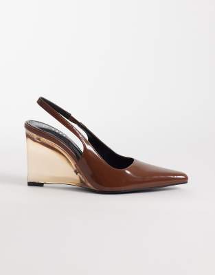 Raid Louna Slingback Clear Wedge Shoes In Brown