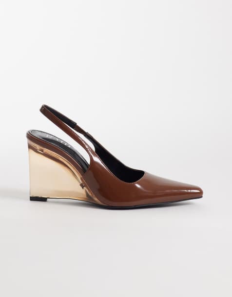 RAID Louna slingback clear wedge shoes in brown - view 1
