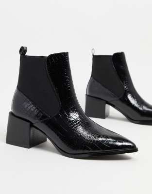 RAID Lucinda black croc chelsea boots with block heel