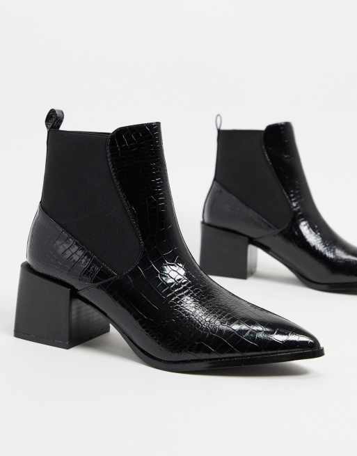 alpha black crocodile chunky chelsea boots