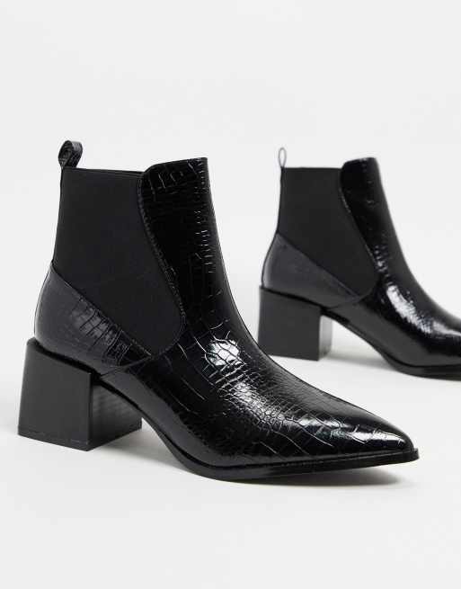 RAID Lucinda black croc chelsea boots with block heel | ASOS