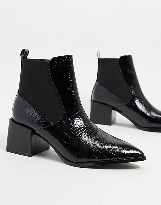 RAID - Lucinda - Sorte Chelsea-støvler i imiteret krokodille med blokhæl