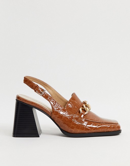 RAID Maeve sling back loafer shoes in tan with chain detail