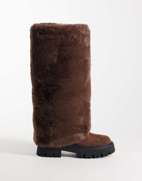 RAID Maevee faux fur chunky knee boots in brown - view 1